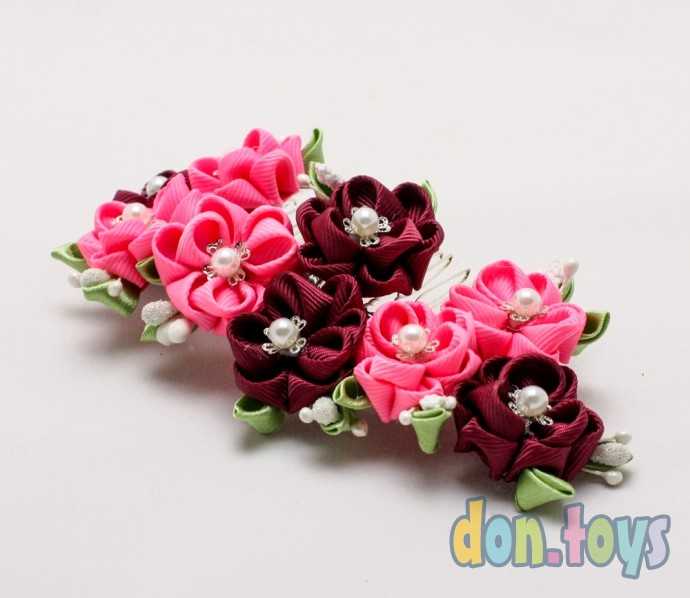 ​Гребень для волос Цветы розово-бордовые, фото 1