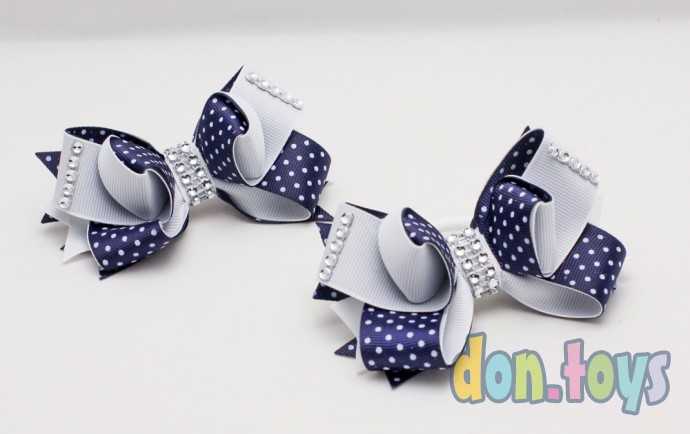 Резиночки Бантики в горошек синие с серым., фото 4