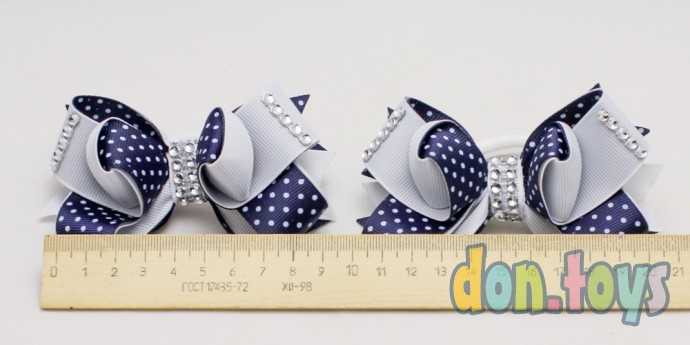 Резиночки Бантики в горошек синие с серым., фото 2