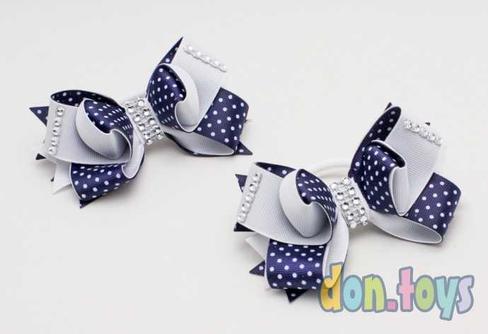 Резиночки Бантики в горошек синие с серым., фото 3